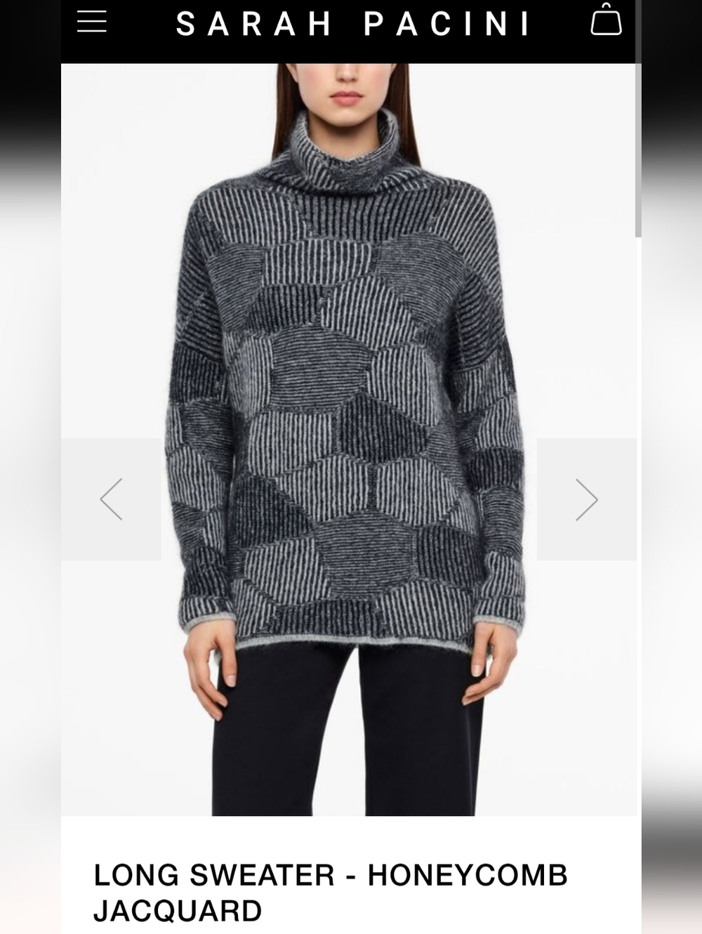 Sarah Pacini Gray Honeycomb Jacquard Turtleneck Sweater One Size Like New
